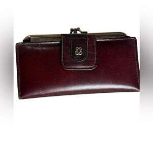 Vintage Di Lido Burgundy Glove Cowhide Leather Kiss Lock Clutch Wallet Checkbook